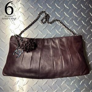 Chanel Pleated Lambskin Charm Chain Pochette Clutch in Brown